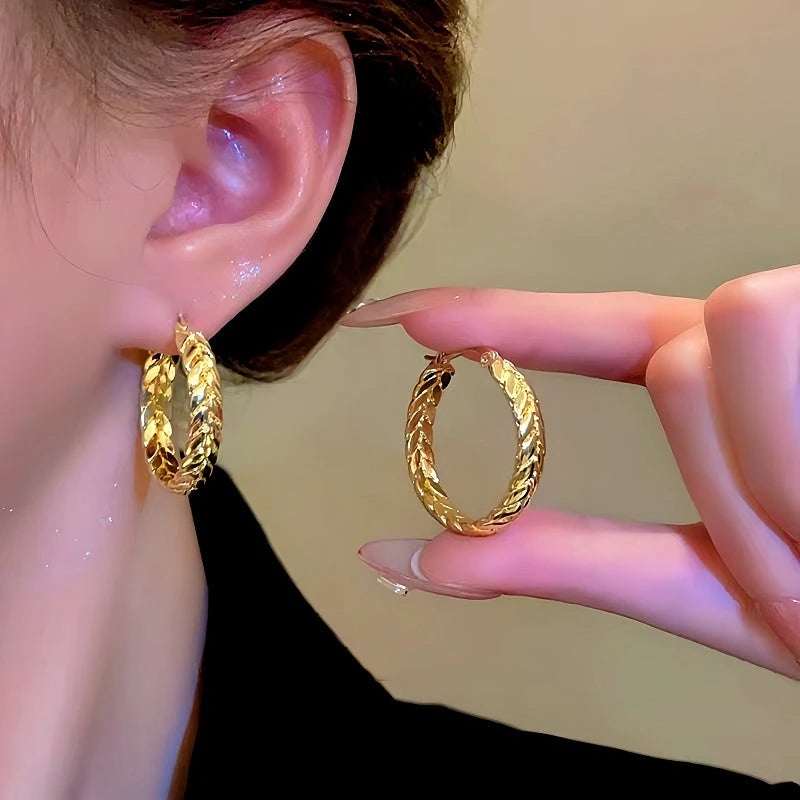14K Gold-Plated Wheat Hoop Earrings - elegant Wheat Hoop Earrings