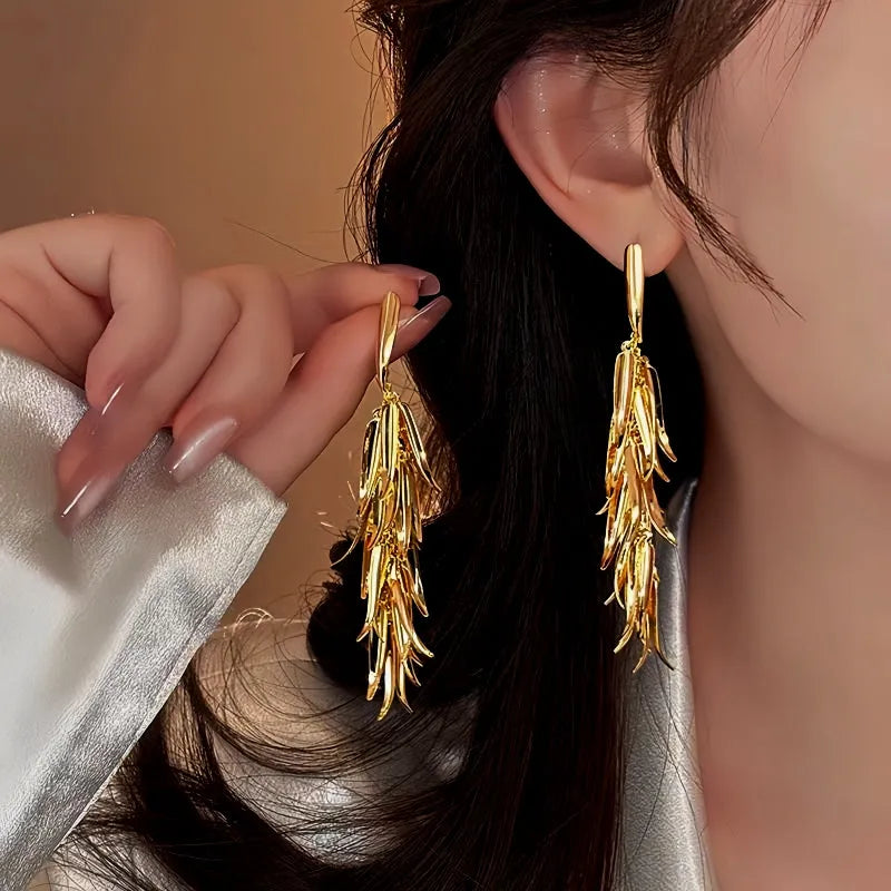 14K Gold-Plated Wheat Tassel Earrings - elegant Wheat Tassel Earrings