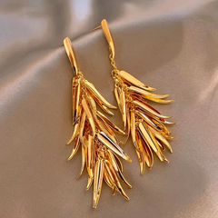 Angled view of the 14K Gold-Plated Wheat Tassel Earrings