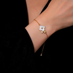 14K Gold-Plated White Mother-Of-Pearl Four-Leaf Clover Bracelet - chic Clover Bracelet