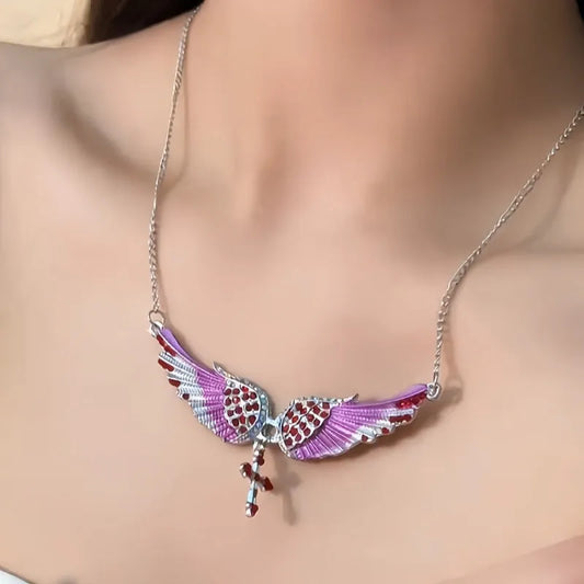 14K Gold-Plated Zircon Angel Wing Cross Tassel Necklace - beautiful Angel Wing Necklace