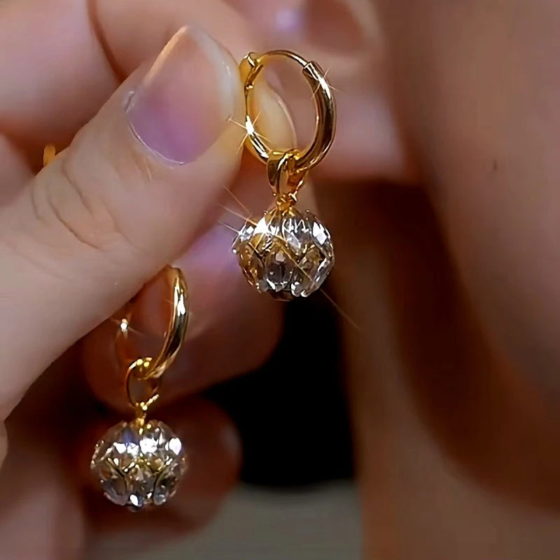 14K Gold-Plated Zircon Ball Earrings - elegant Zircon Ball Earrings