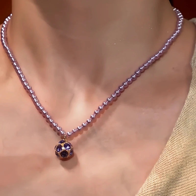 14K Gold-Plated Zircon Ball Pearl Necklace - beautiful Pearl Necklace