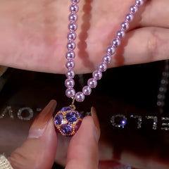 14K Gold-Plated Zircon Ball Pearl Necklace worn to showcase its length and pendant detail