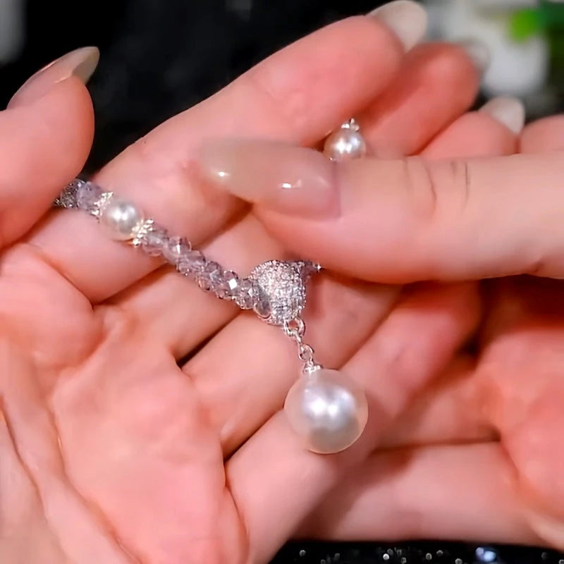 Close-up of the pendant and clasp on the Pearl Pendant Necklace