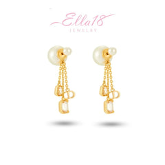 Angled view of the 14K Gold-Plated Zircon Bead Tassel Earrings