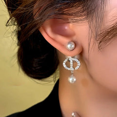 Close-up detail of the sparkling zircons and plating on the Beaded Tassel Earrings