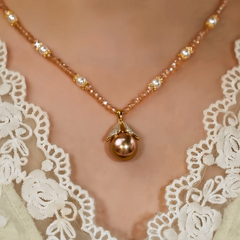 14K Gold-Plated Zircon Beads Leaf Necklace worn to showcase its length and pendant detail