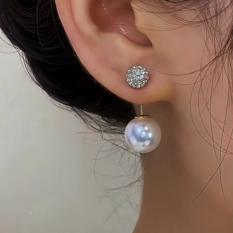 Close-up detail of the sparkling zircons and plating on the Pearl Jacket Earrings
