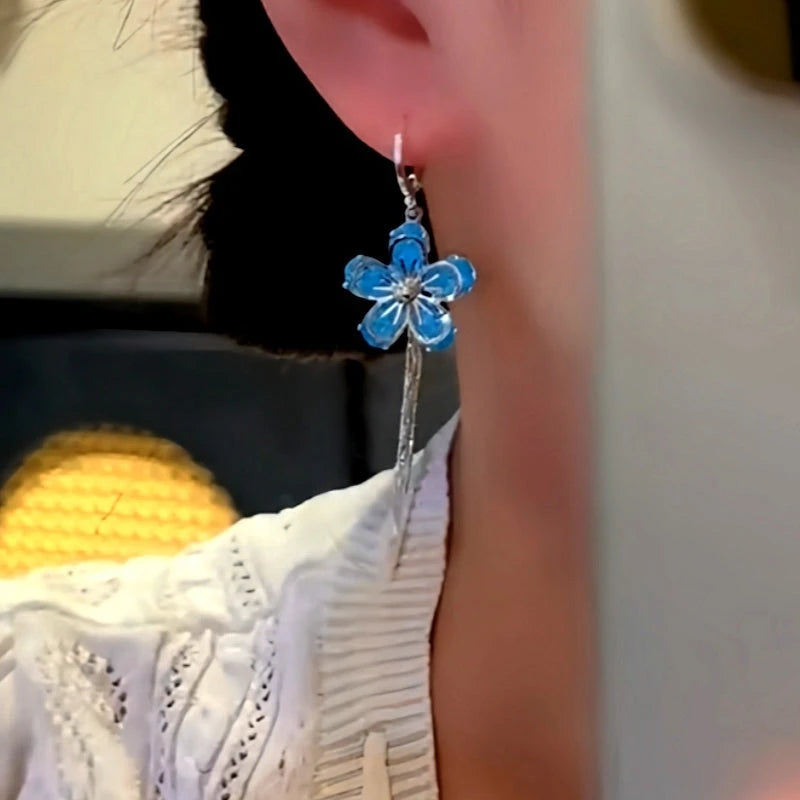 Close-up detail of the sparkling zircons and plating on the Flower Tassel Earrings