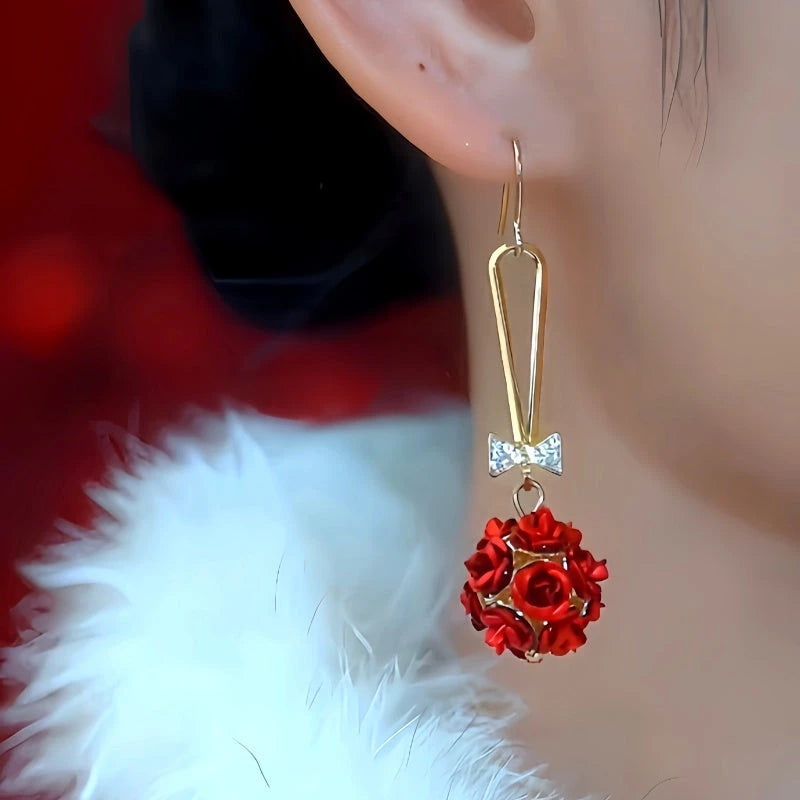 Close-up detail of the sparkling zircons and plating on the Rose Ear Hooks