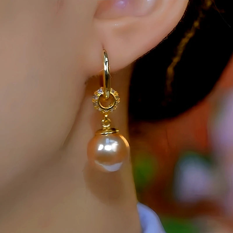 Angled view of the 14K Gold-Plated Zircon Brown Pearl Earrings And Necklace