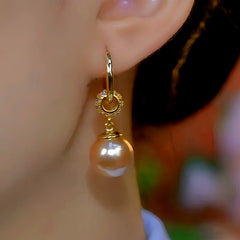 Angled view of the 14K Gold-Plated Zircon Brown Pearl Earrings And Necklace