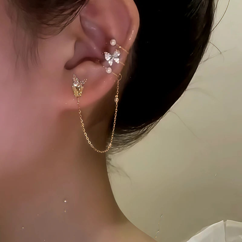 Close-up detail of the sparkling zircons and plating on the Butterfly Ear Clip