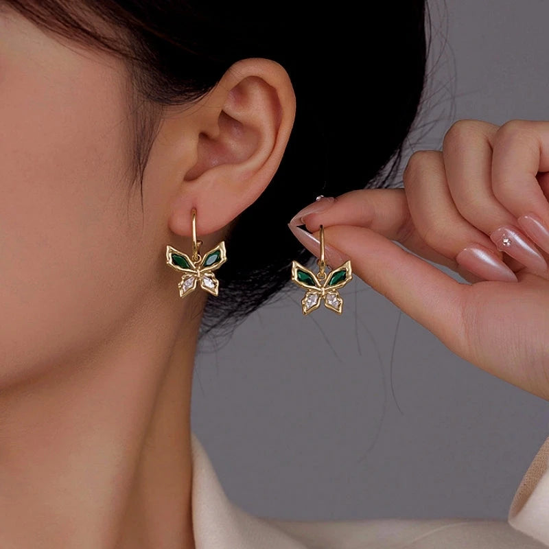 14K Gold-Plated Zircon Butterfly Earrings - elegant Gold Butterfly Earrings