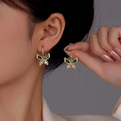 14K Gold-Plated Zircon Butterfly Earrings - elegant Gold Butterfly Earrings