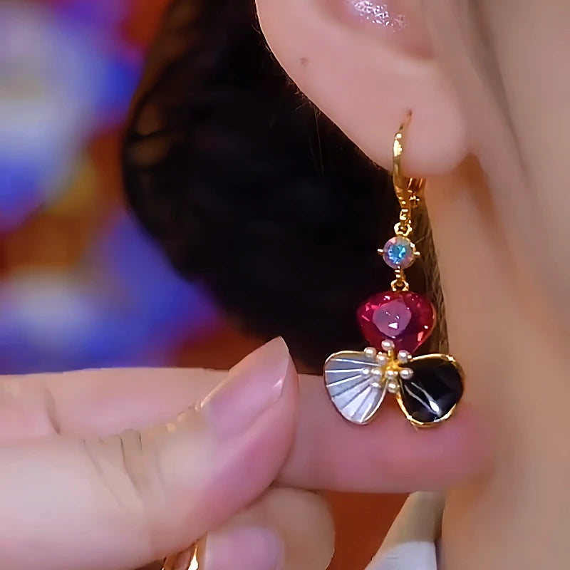 Close-up detail of the sparkling zircons and plating on the Petal Flower Earrings
