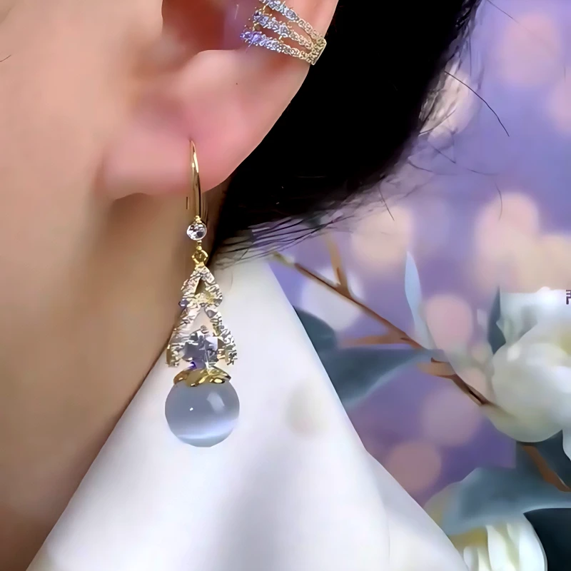 Close-up detail of the sparkling zircons and plating on the Bead Ear Hooks