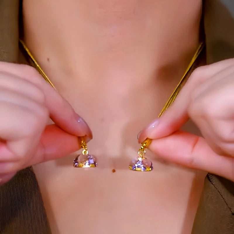 14K Gold-Plated Zircon Cat's Eye Storn Magnetic Necklace - beautiful Magnetic Clover Necklace