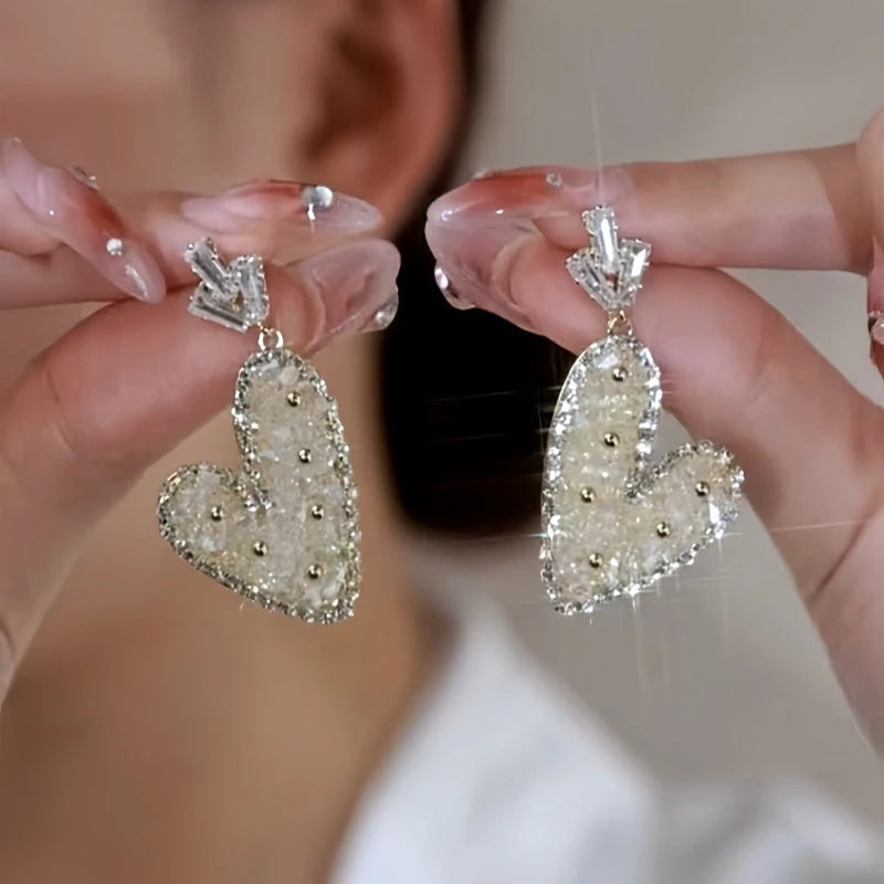 14K Gold-Plated Zircon Champagne Heart Earrings - elegant Champagne Heart Earrings