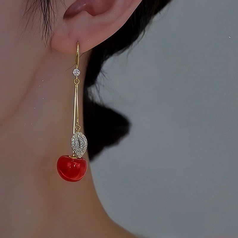Close-up detail of the sparkling zircons and plating on the Cherry Ear Hooks