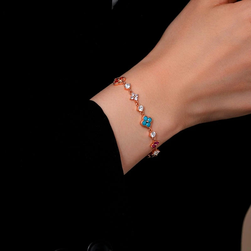 Close-up of the clasp and charm details on the Silver Flower Bracelet