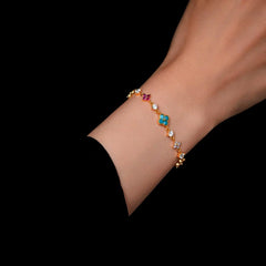 Full view of the elegant 14K Gold-Plated Zircon Colorful Flower Bracelets