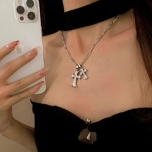 14K Gold-Plated Zircon Cross Pendant Necklace worn to showcase its length and pendant detail