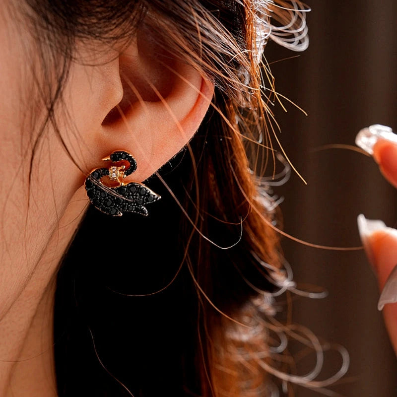 14K Gold-Plated Zircon Crown Black Swan Earring And Necklace Set as the perfect accessory for a special occasion