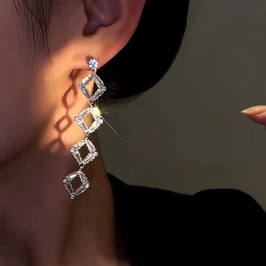 14K Gold-Plated Zircon Crystal Tassel Earrings - elegant Crystal Tassel Earrings