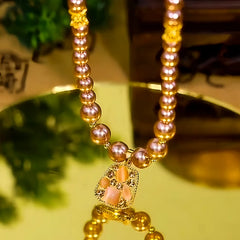 14K Gold-Plated Zircon Diamond-Encrusted Square Pearl Necklace - beautiful Square Pearl Necklace