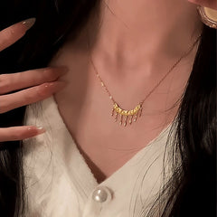 14K Gold-Plated Zircon Diamond-Studded Crescent Tassel Necklace - beautiful Crescent Tassel Necklace