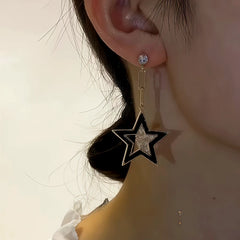 Close-up detail of the sparkling zircons and plating on the Asymmetrical Star Earrings