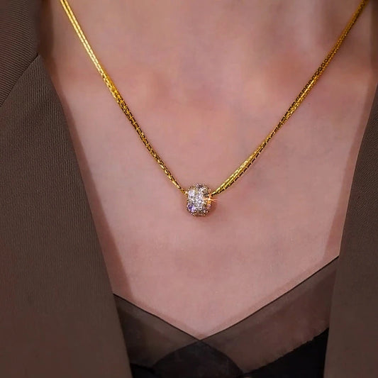 14K Gold-Plated Zircon Diamond Ball Pendant Necklace worn to showcase its length and pendant detail