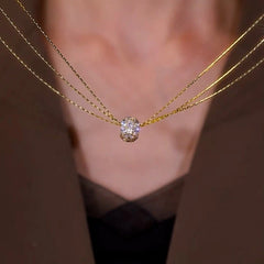 14K Gold-Plated Zircon Diamond Ball Pendant Necklace - beautiful Ball Pendant Necklace