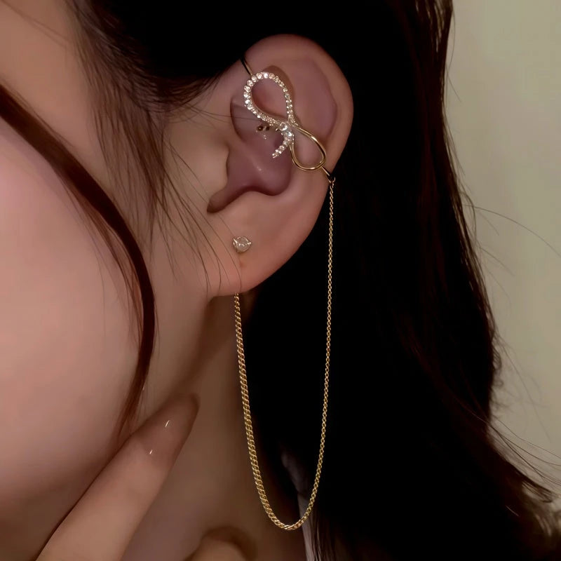 14K Gold-Plated Zircon Diamond Bow Ear Cuff Earrings - elegant Bow Ear Cuff