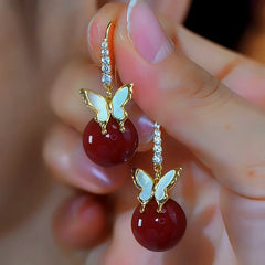 14K Gold-Plated Zircon Diamond Butterfly Bead Ear Hooks - elegant Butterfly Ear Hooks