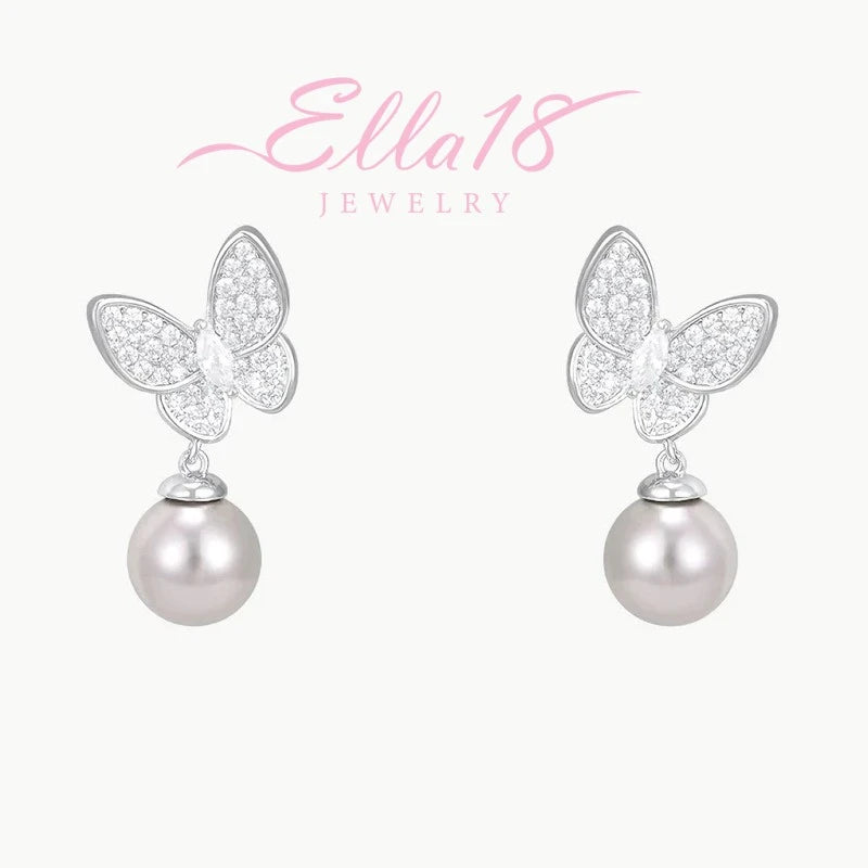 Angled view of the 14K Gold-Plated Zircon Diamond Butterfly Bead Earrings
