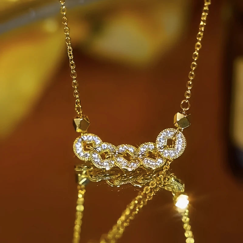 14K Gold-Plated Zircon Diamond Coin Tassel Necklace worn to showcase its length and pendant detail