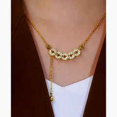 14K Gold-Plated Zircon Diamond Coin Tassel Necklace - beautiful Coin Tassel Necklace
