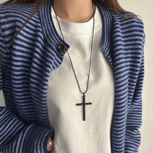 14K Gold-Plated Zircon Diamond Cross Necklace - beautiful Red Cross Necklace