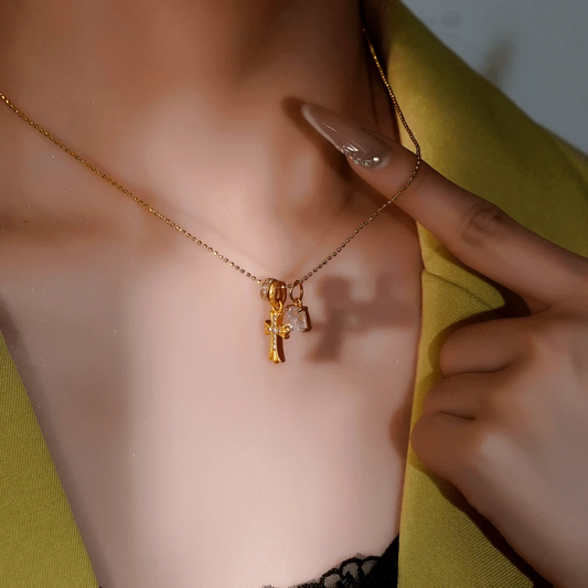 14K Gold-Plated Zircon Diamond Cross Necklace - beautiful Gold Cross Necklace