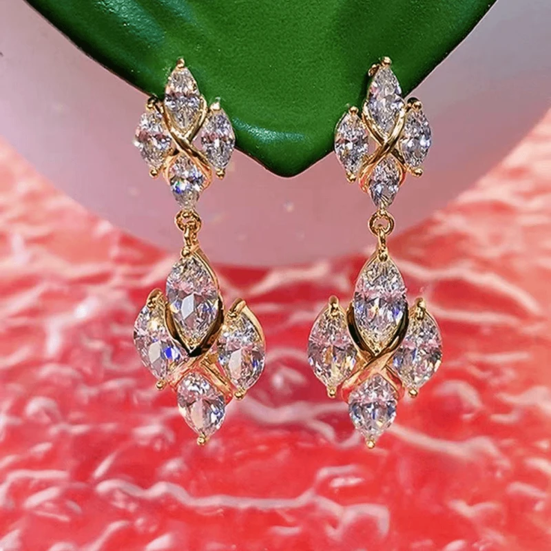 Angled view of the 14K Gold-Plated Zircon Diamond Earrings