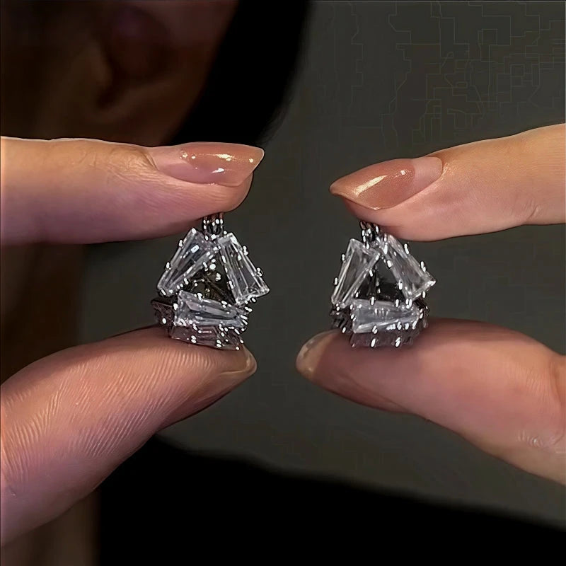 14K Gold-Plated Zircon Diamond Earrings - elegant White Gold Earrings