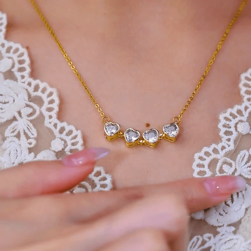 14K Gold-Plated Zircon Diamond Heart Magnetic Opening And Closing Necklace - beautiful Magnetic Heart Necklace