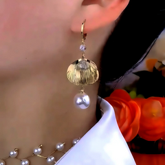 Close-up detail of the sparkling zircons and plating on the Leaf Bead Earrings