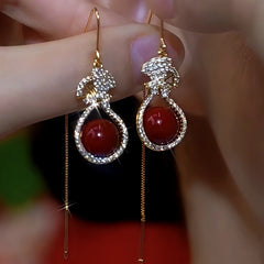 14K Gold-Plated Zircon Diamond Lucky Bag Pearl Threader Earrings - elegant Lucky Bag Earrings