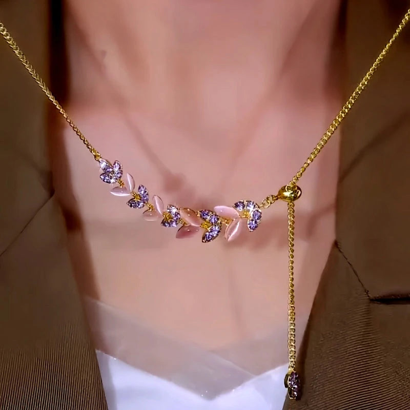 14K Gold-Plated Zircon Diamond Peaceful Wheat Necklace - beautiful Wheat Pendant Necklace