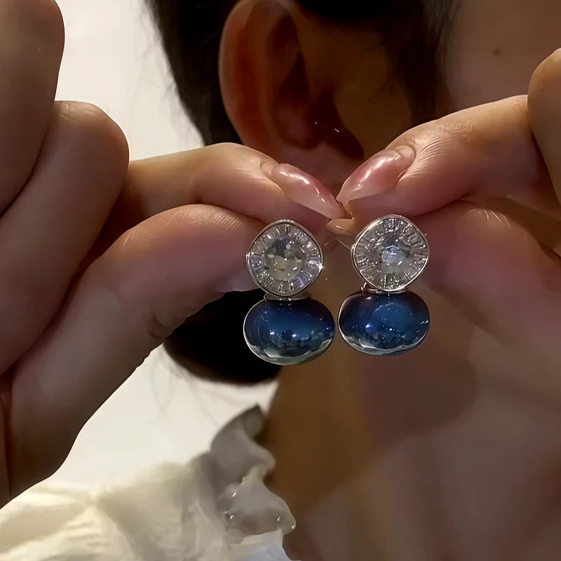 14K Gold-Plated Zircon Diamond Pearl Earrings - elegant Blue Pearl Earrings