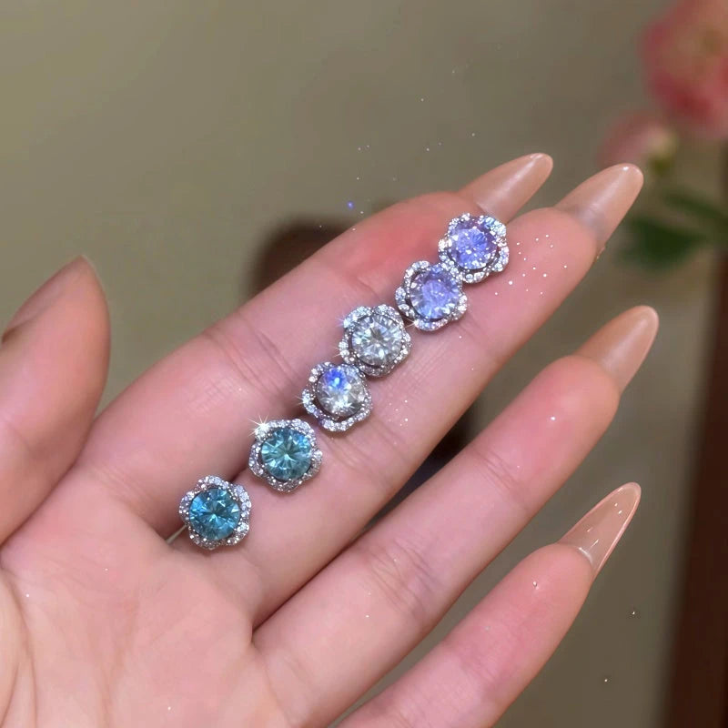 Model showcasing the dangle and style of the 14K Gold-Plated Zircon Diamond Stud Earrings